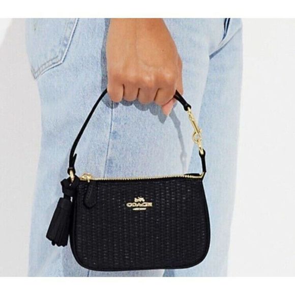 Coach CH215 Mini Midnight Navy Nolita Straw/Leather Clutch Purse Handbag $188 - Picture 7 of 7
